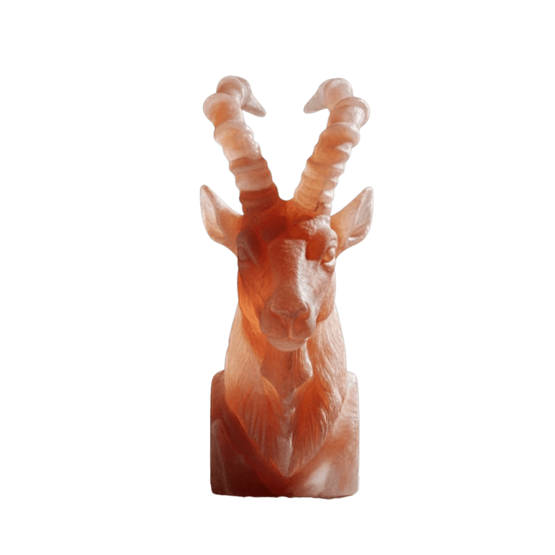 Original Hand-Carved Markhor Sculpture Himalayan Salt Stone Lamp - Premium Khewra Rock Salt Decor in Pakistan - Orania Premium